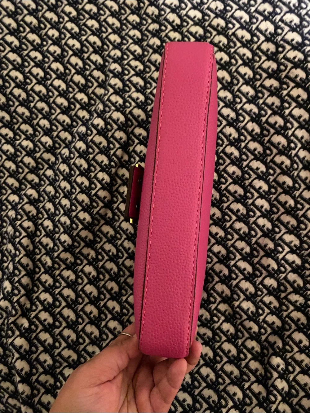 Fuchsia Inspired Leather Shoulder Bag with Gold Buckle